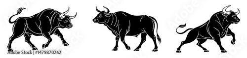 bull silhouette. cow silhouette set.