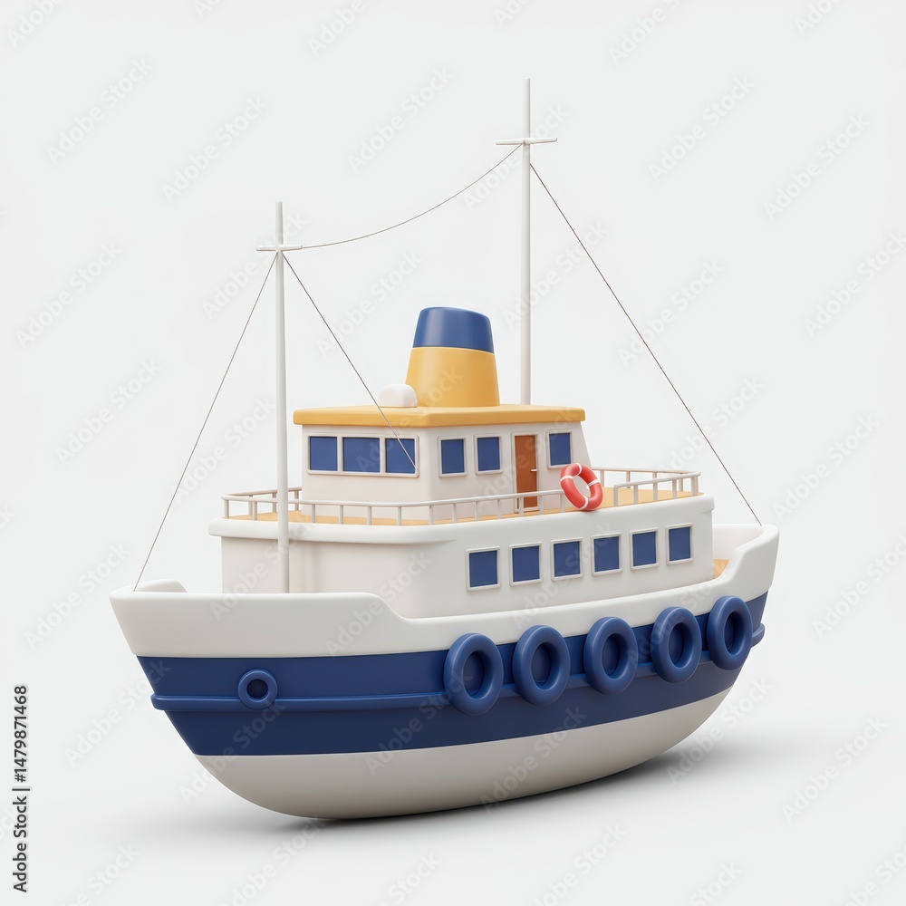 Fototapeta premium Cartoon Boat with Blue Accents