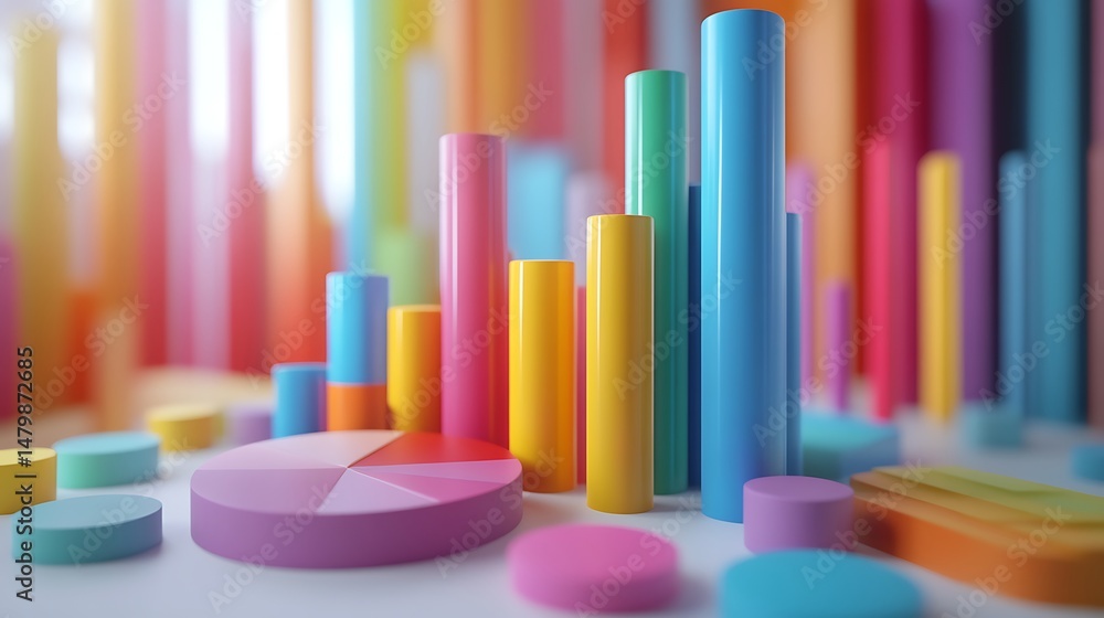 Obraz premium Colorful 3D charts and graphs on a digital interface, representing data analysis