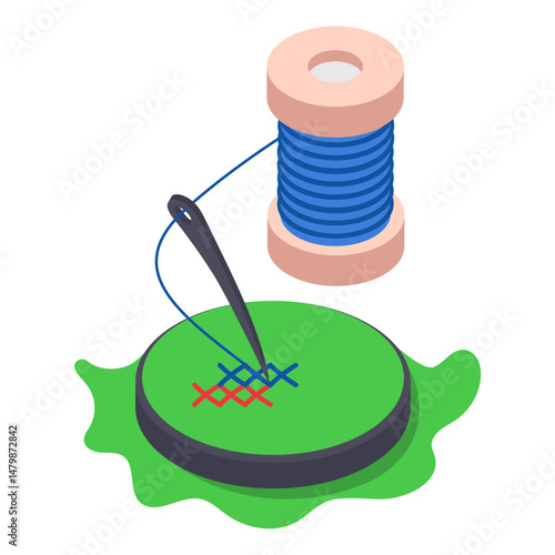 Fabric Decorating Craft  isometric Concept, Wooden Hoop Vector Color Icon Design, Hobby Symbol, Leisure time Activity Sign, Hobbyists and Handicraft Stock Illustration, elliptical rings with metal 