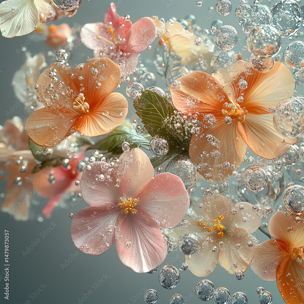 Floral Underwater Bubbles high resolution for isolate image