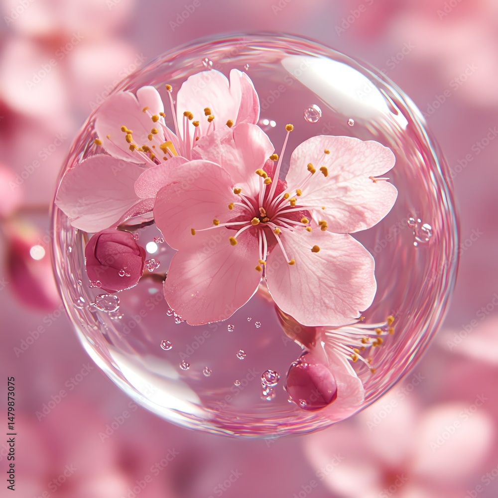 The captivating beauty of sakura blossom in a bubble of pink water , generated by IA high resolution for isolate image