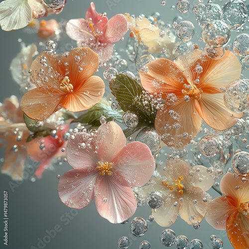 Obraz na płótnie Floral Underwater Bubbles high resolution for isolate image w salonie