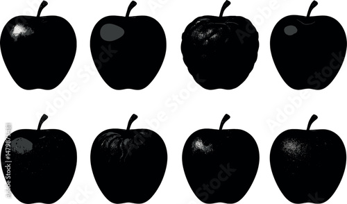 Fruit silhouette icons set – simple, apple shape collection for design projects