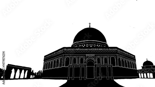 Al Aqsa Mosque in black and white