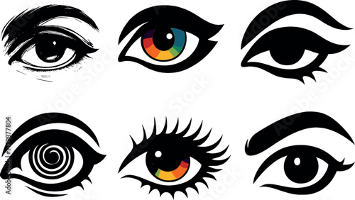 Artistic eye expressions icons set – silhouette, visual design and emotive symbols