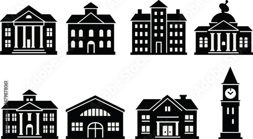 University icons set – silhouette, academic and education symbols for easy design