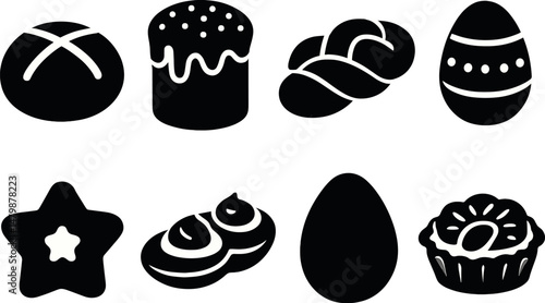 Easter food silhouette icons set – simple holiday and festive meal symbols