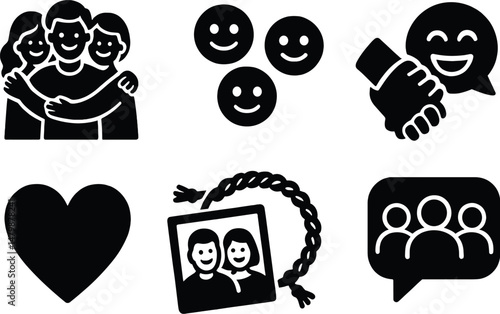 Friendship and connection icons set – silhouette, camaraderie and relationship symbols