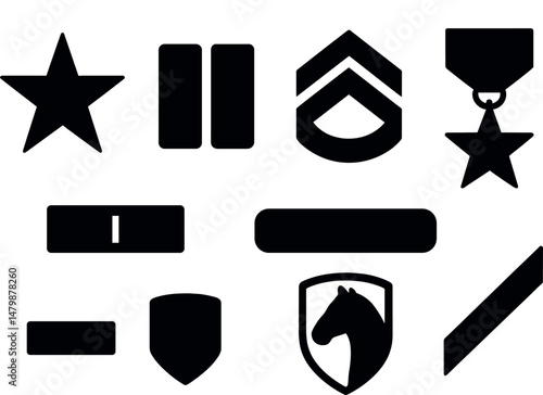 Military rank icons set – silhouette, army, insignia symbols