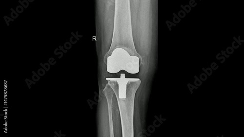 X-ray of Right Knee with Total Knee Arthroplasty Showing Post-Surgical Implant