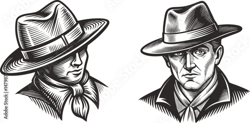 Classic Men in Fedora Hats Vintage Illustration
