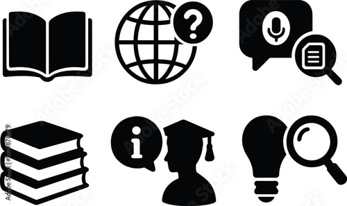 Education and learning silhouette icons set – academic, knowledge, and study symbols