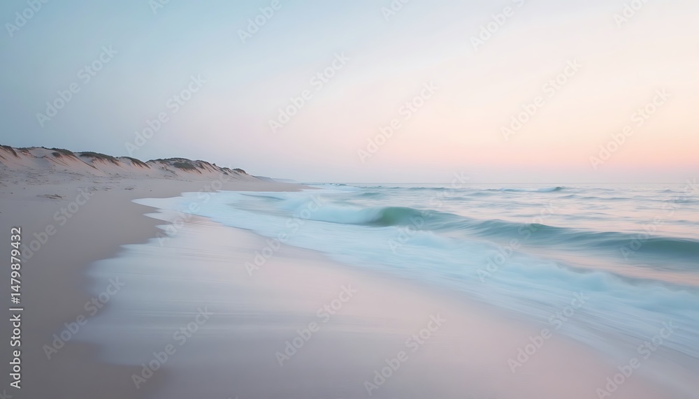 Fototapeta premium Sandy Beach Ocean Wave at Sunset