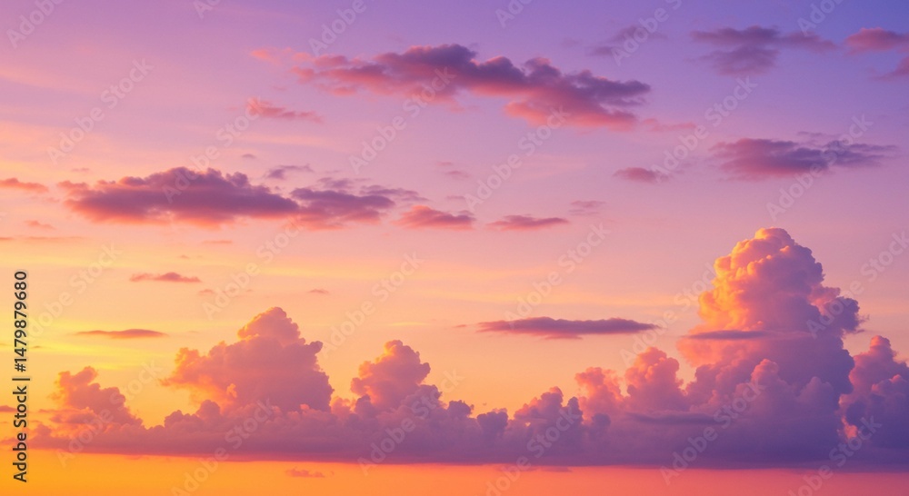 Fototapeta premium Serene Sunset Sky Vibrant Pink and Orange Cloudscape Panorama