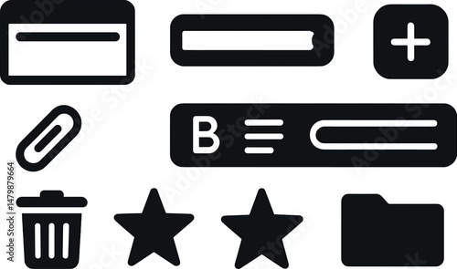 Minimalist email interface icons set – silhouette, simple and compose design elements