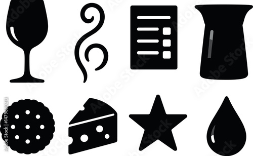 Wine tasting silhouette icons set – simple, elegant and culinary symbols