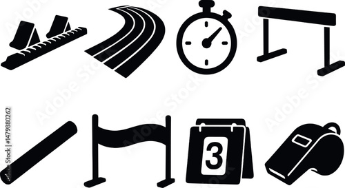 Track and field silhouette icons set – athletics, sports competition graphics