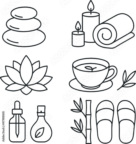 Spa and wellness icons set – minimalist, serene, relaxation symbols