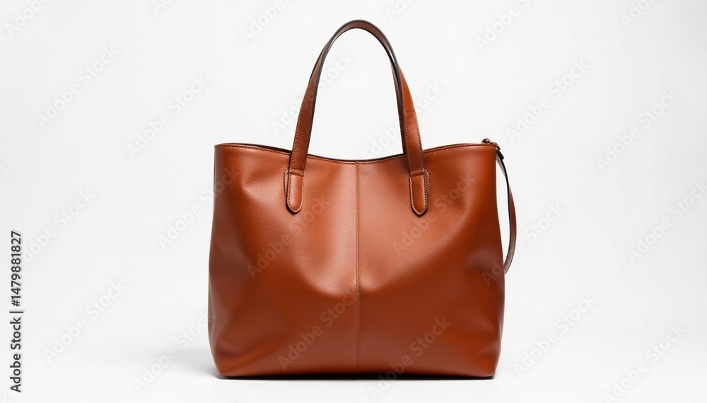 Brown leather tote bag, isolated on white background, luggage, fashion accessory Brown leather tote bag, isolated on white background, luggage, fashion accessory