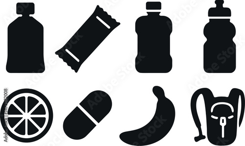 Hydration and nutrition icons set – silhouette, diet and wellness visuals