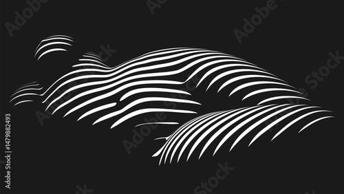 Soft flowing lines shaping the beautiful woman body form. Minimalist black and white abstract art of feminine curves in projector light. Elegant line art of female sensual figure. Vector illustration