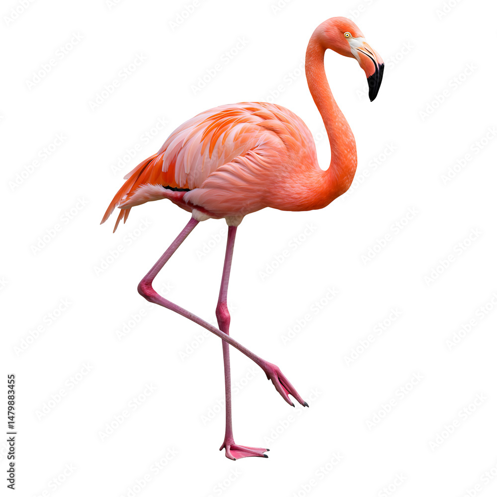 Fototapeta premium 鮮やかなピンク色 優雅に立つ フラミンゴ 黒背景
