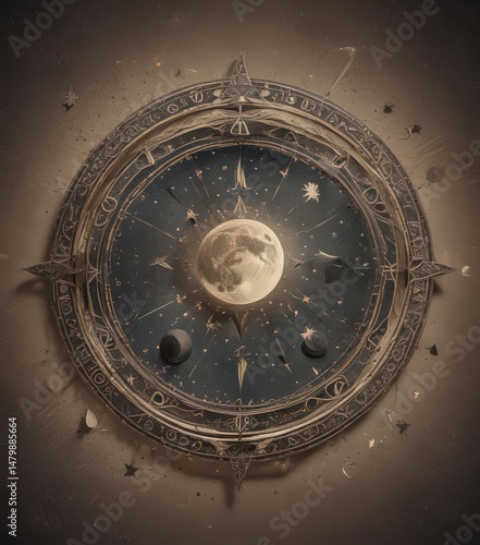 Bohemian style, vintage paper, moon phases, stylized stars ,  star,  aged