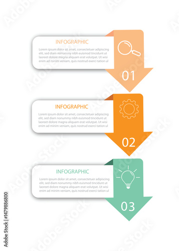 3 Steps Infographics Design Template - Graph, Pie chart, workflow layout, squire diagram, brochure, report, presentation, web design Editable Vector	