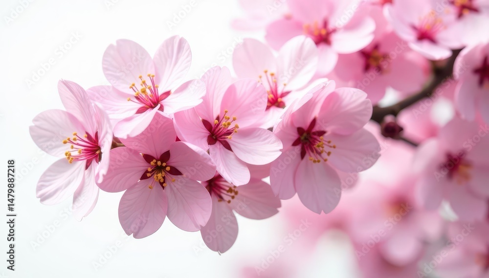 Fototapeta premium Delicate pink blossoms clustered together, isolated on pure white , bloom, pink carnations, vibrant