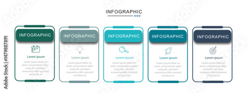 5 Steps Infographics Design Template - Graph, Pie chart, workflow layout, squire diagram, brochure, report, presentation, web design Editable Vector	