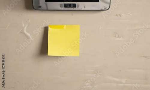Bright yellow sticky note, close-up view, adhesive corner visible ,  color,  object