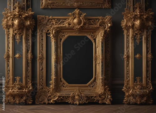 Intricate Victorian-style frames, ornate details, gold accents,  vector frames,  elegant
