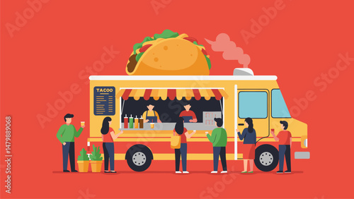 Vibrant Taco Truck Food Truck Illustration