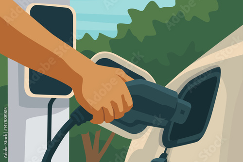 recharging electric cars illustration pastel color design vector art