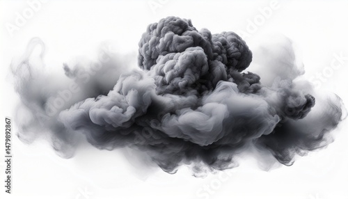 dark gray smoke cloud with realistic texture isolated on white background