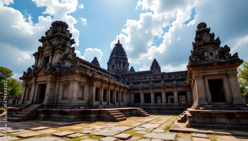 Fototapeta premium a grand hindu temple complex set against a backdrop of clear skies with a few clouds
