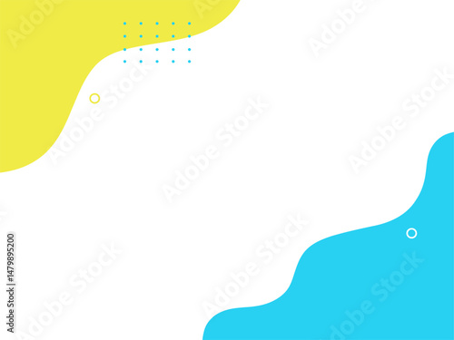 青と黄色の流体シェイプの背景イラスト素材　flat hand drawn fluid blue shapes background.Cute abstract shapes.Vector loose frame.
