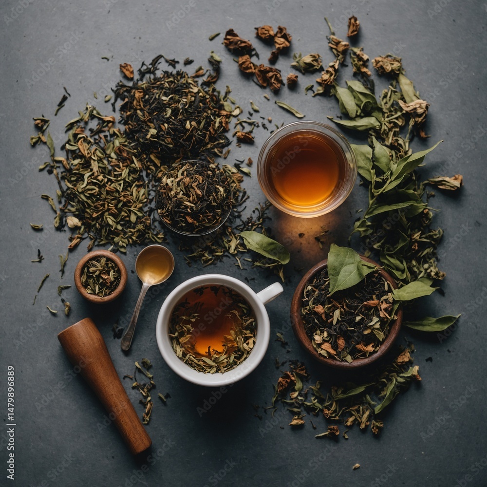 Fototapeta premium A white cup holds a healthy green tea beverage with mint leaves, an isolated herbal drink