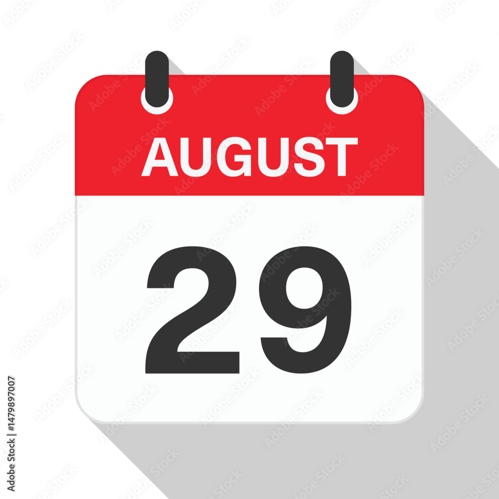 Fototapeta premium August 29 Daily Calendar. Red Theme on White Background