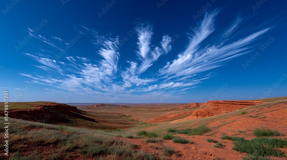 Fototapeta premium Dramatic Sky with Red Canyon Landscape, and Kazakhstan.
