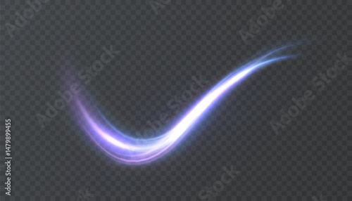 Curved luminous plume in purple and white with smooth movement and bright light. Energy swirl with bright shimmer for spells or abstract motion graphics.