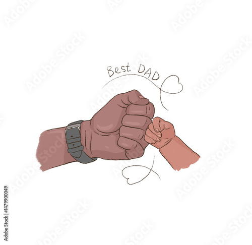 Fists of black father and child with heart hand-drawn illustration on a transparent background.