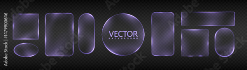 Set of glowing neon frames in purple tones on transparent background. Vivid frames are suitable for UI overlays, banners, product packaging, app templates and design accents.

