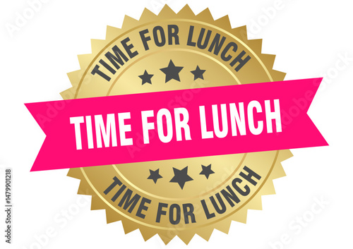 time for lunch. time for lunch round pink and gold label isolated on transparent background