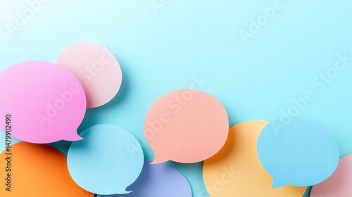 A colorful array of speech bubbles on a blue background