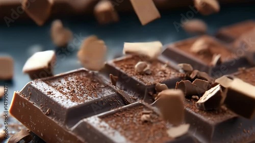 Dark chocolate bar with broken pieces.