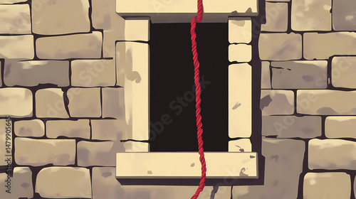 Rahab window with a scarlet cord. Bible story