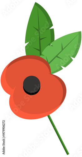 Red poppy flower lapel pin, Button hole remembrance Sunday design element