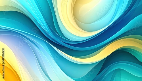 Abstract Swirling Waves of Blue, Yellow, and Lavender Tones